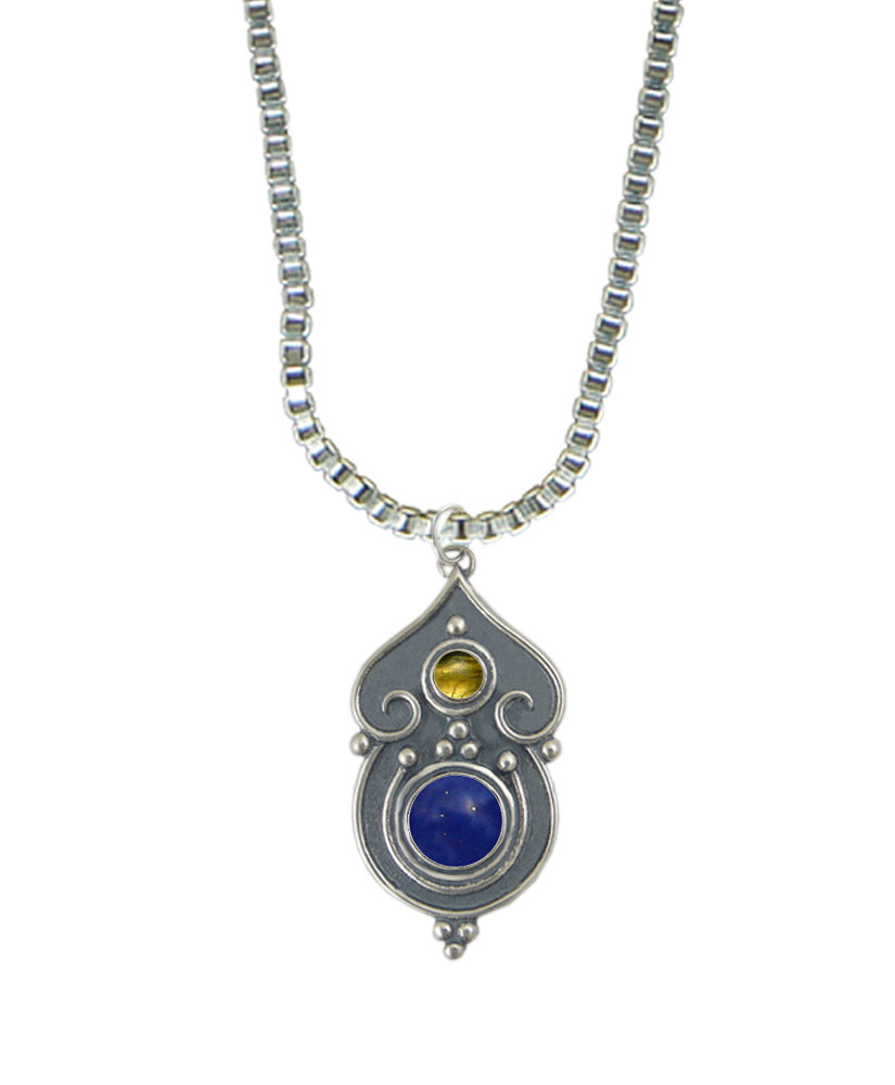 Sterling Silver Necklace Lapis Lazuli And Citrine
